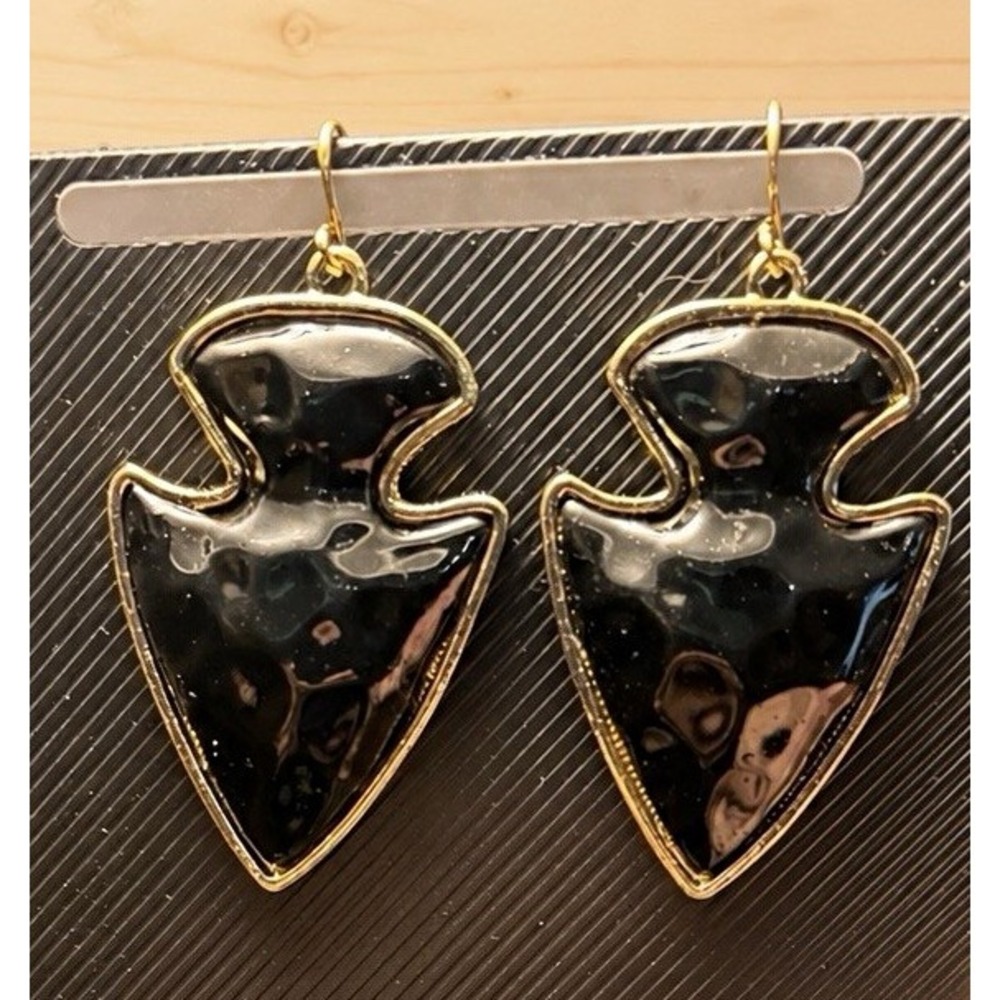 alle Black & Gold Tone Arrowhead Dangle/Drop Hook Earrings Nickel-Free NWT[JB2]